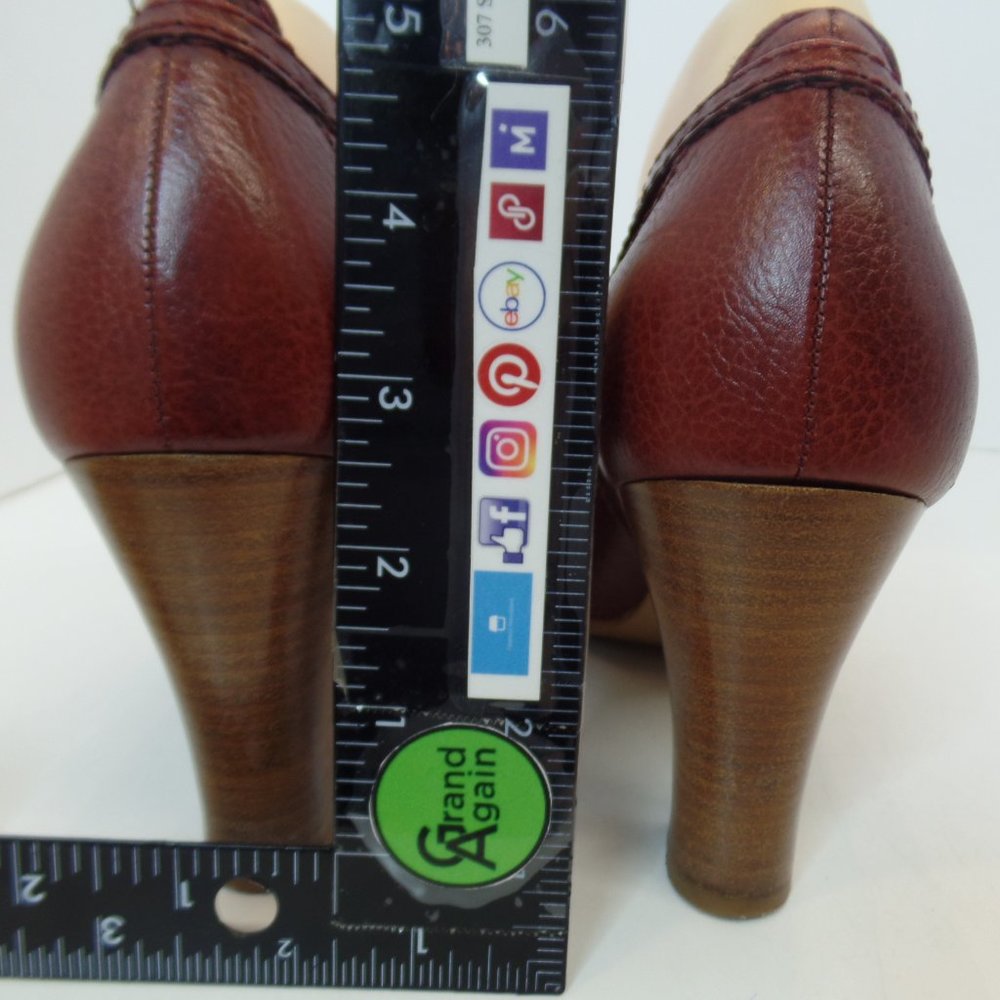 Franco Sarto  Burgundy Leather Heels With Attractive Goldtone Buckles Sz 8.5 - Picture 6 of 15